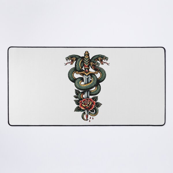 Item preview, Traditional Tattoo Dagger and Hydra Snakes with Rose designed and sold by BrownHorse90s.