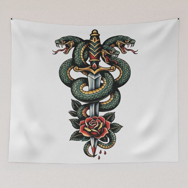 Item preview, Traditional Tattoo Dagger and Hydra Snakes with Rose designed and sold by BrownHorse90s.