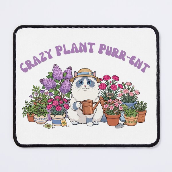 Item preview, Crazy Plant Purrent Cute Gardening Cat Lilac Retro designed and sold by Snowy Studio Designs.