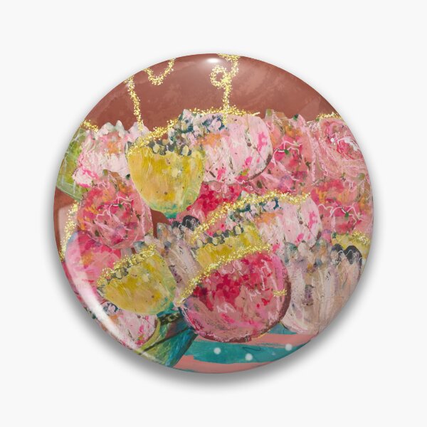 Item preview, Whimsical Floral Still Life – Teal Stripes and Pink Polka Dot Pot designed and sold by artbydonyale.