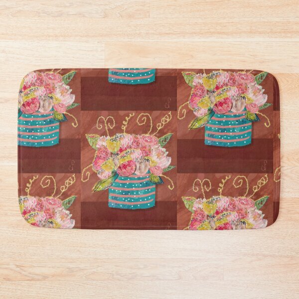 Item preview, Whimsical Floral Still Life – Teal Stripes and Pink Polka Dot Pot designed and sold by artbydonyale.