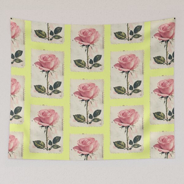 Item preview, Vintage stamp with a pink rose in a nostalgic style designed and sold by Mauswohn.