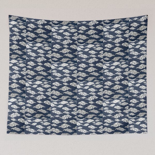 Item preview, Korean Traditional Silver Cloud Pattern on Navy Blue designed and sold by SOOstudio73.