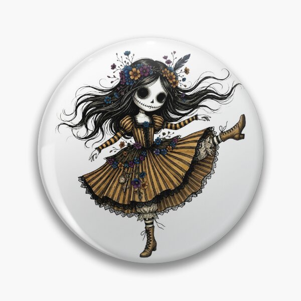 Artikelvorschau, Niedliche gotische Skelettpuppe | Gruselige florale Halloween-Kunst. entworfen und verkauft von HorrorInkStudio.