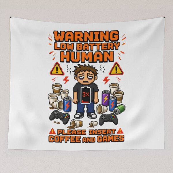 Item preview, Warning Low Battery Human Please Insert Coffee Games designed and sold by RetroPixel Apparel.
