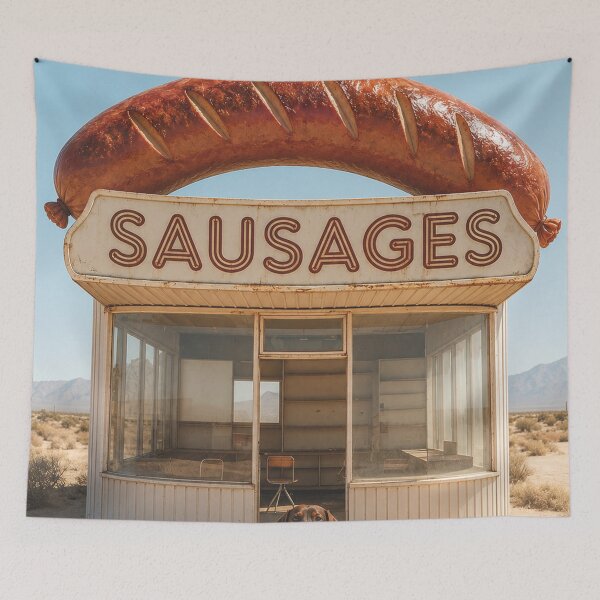 Item preview, Dachshund guards abandoned sausage stand in desert designed and sold by Mauswohn.
