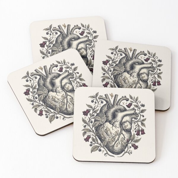 Item preview, Gothic Woodcut Human Heart with Nightshade and Crystals designed and sold by krish-prints.