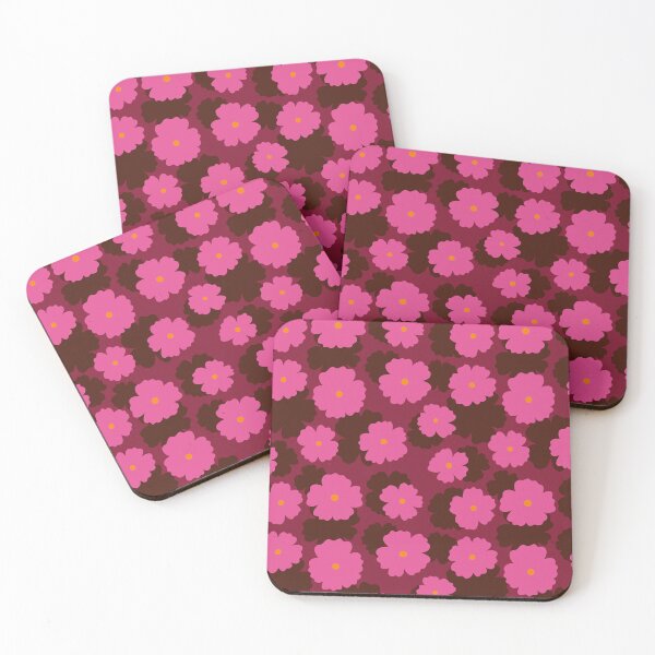 Item preview, pink flowers on a burgundy background designed and sold by burbura.