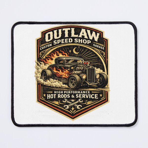 Item preview, Outlaw Speed Shop Vintage Hot Rod T-Shirt Design designed and sold by RelateAndTee.