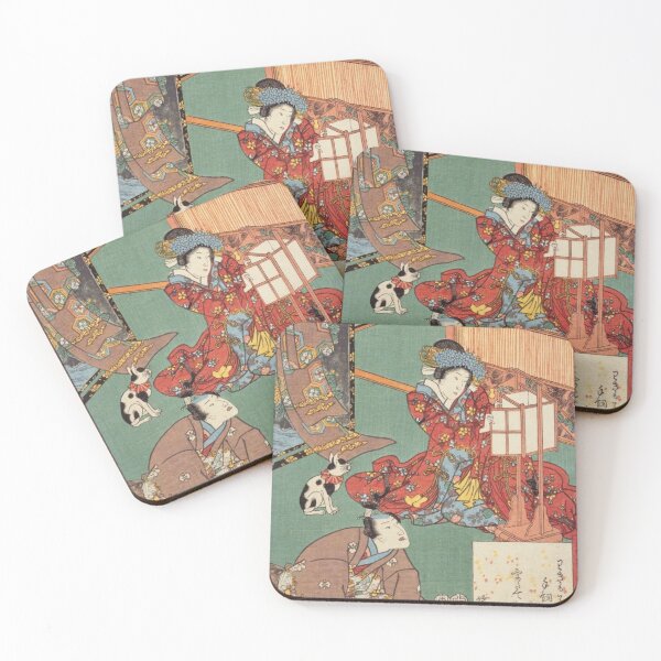 Item preview, Vintage Japanese Ukiyo-e Kabuki Art: Elegant Courtiers and Cat designed and sold by vekotpu.