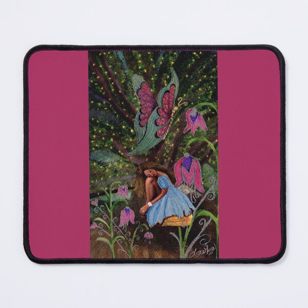 Item preview, Fairy Girl in Blue Dress with Giant Butterfly in Enchanted Forest designed and sold by LorieFossaArt.