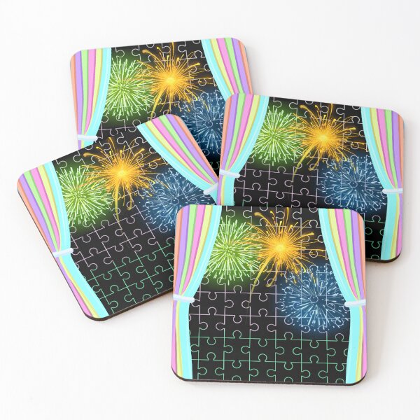 Item preview, Colorful Fireworks Through Puzzle Curtains designed and sold by MigWhimsy.
