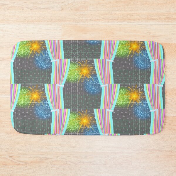 Item preview, Colorful Fireworks Through Puzzle Curtains designed and sold by MigWhimsy.