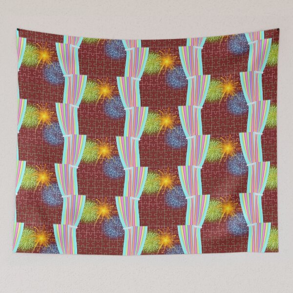Item preview, Colorful Fireworks Through Puzzle Curtains designed and sold by MigWhimsy.