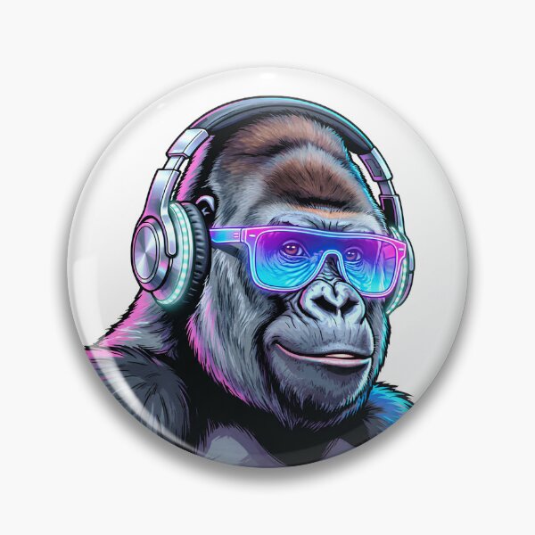 Item preview, Cool Cyberpunk Gorilla with Headphones and Neon Sunglasses designed and sold by PawsAndWilds.