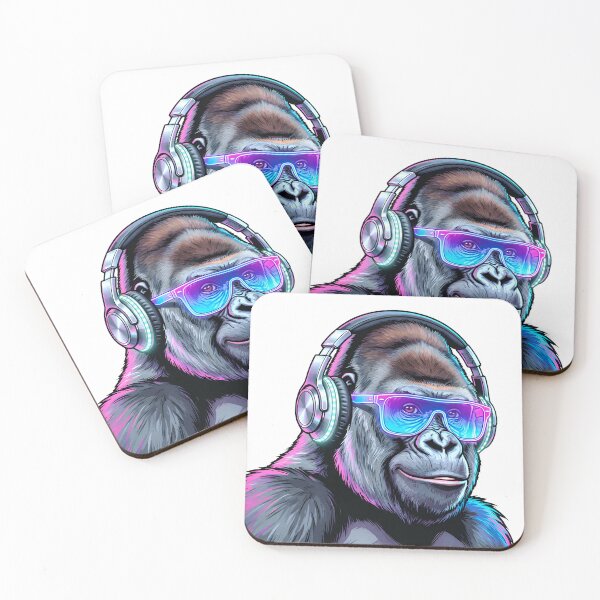 Item preview, Cool Cyberpunk Gorilla with Headphones and Neon Sunglasses designed and sold by PawsAndWilds.