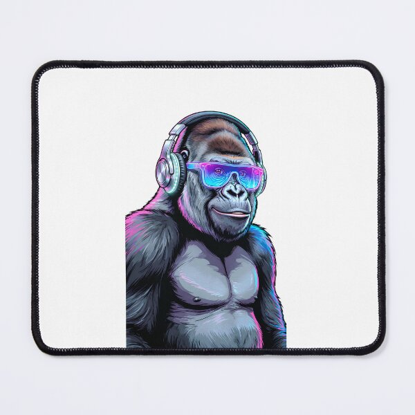 Item preview, Cool Cyberpunk Gorilla with Headphones and Neon Sunglasses designed and sold by PawsAndWilds.