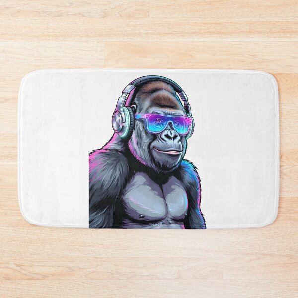 Item preview, Cool Cyberpunk Gorilla with Headphones and Neon Sunglasses designed and sold by PawsAndWilds.