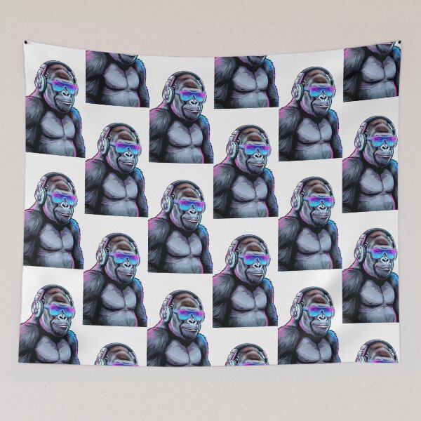 Item preview, Cool Cyberpunk Gorilla with Headphones and Neon Sunglasses designed and sold by PawsAndWilds.
