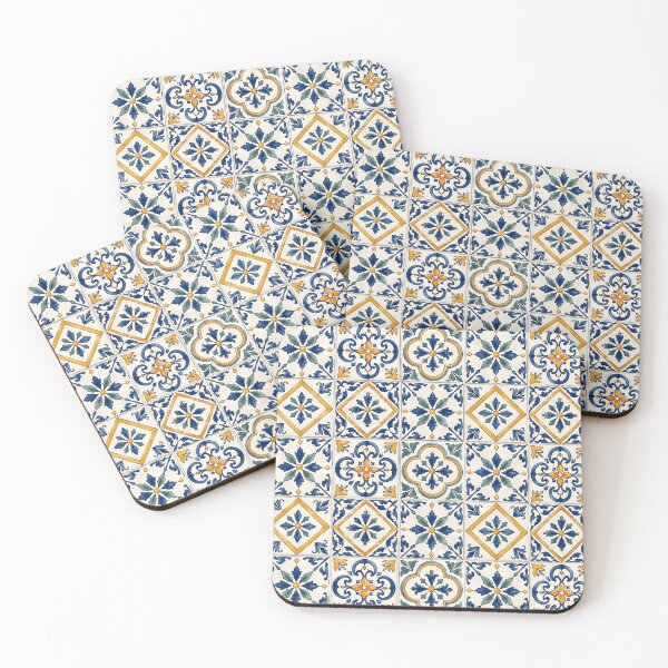 Item preview, Mediterranean Blue & Gold Ceramic Tile Pattern designed and sold by blankTeeShirt.