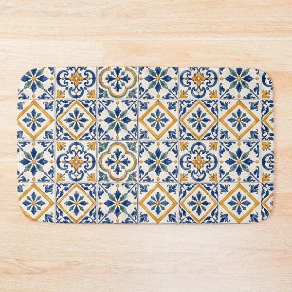 Item preview, Mediterranean Blue & Gold Ceramic Tile Pattern designed and sold by blankTeeShirt.