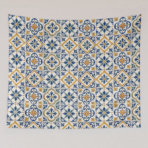 Item preview, Mediterranean Blue & Gold Ceramic Tile Pattern designed and sold by blankTeeShirt.