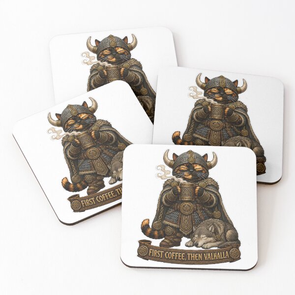 Item preview, First Coffee Then Valhalla — Happy Tortoiseshell Viking Cat Sticker | Funny Norse Cat Gift for Coffee Lovers designed and sold by Martin's_Design.