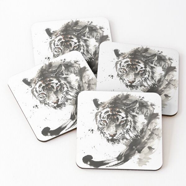 Item preview, Fierce Tiger Face Ink Splash - Wild Cat Sumi-e Art designed and sold by NitzanEArt.