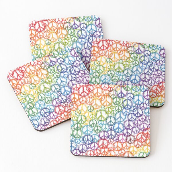 Item preview, Rainbow Peace Sign Pattern — Continuous Line Drawing, Hand Drawn, Hippie Fabric Art designed and sold by P’s Silly stuff.