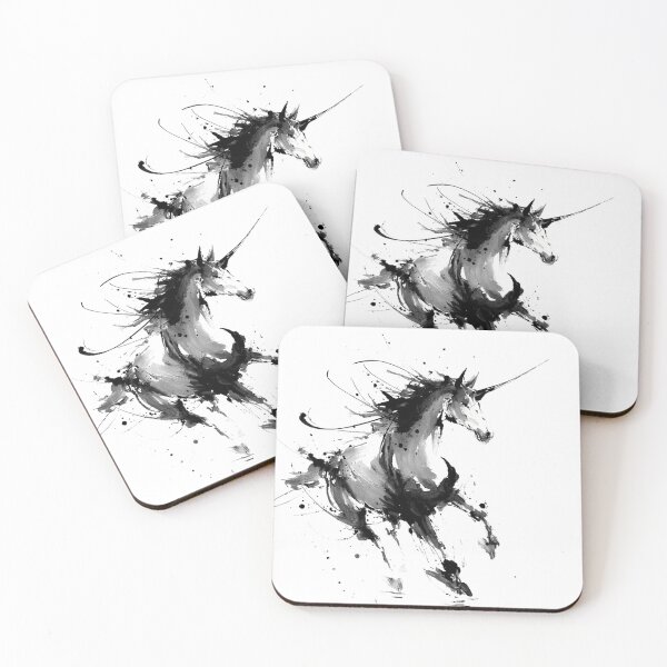 Item preview, Mystical Unicorn Gallop - Dark Fantasy Ink Splatter Art designed and sold by NitzanEArt.