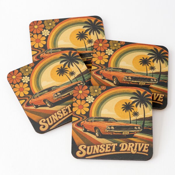Item preview, Retro Sunset Drive Classic Muscle Car | Vintage 70s Poster designed and sold by Jankes88.