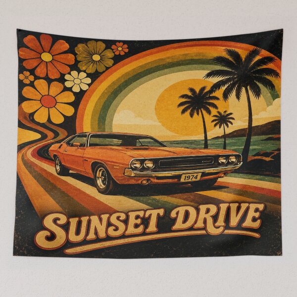 Item preview, Retro Sunset Drive Classic Muscle Car | Vintage 70s Poster designed and sold by Jankes88.