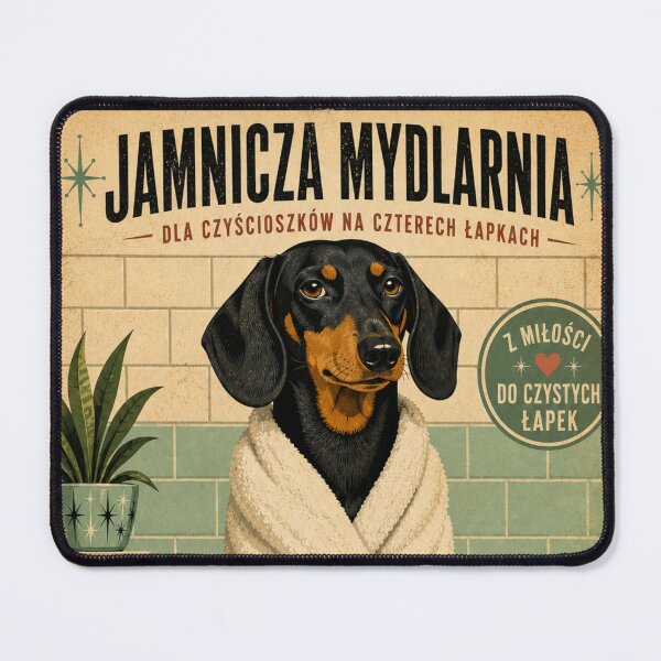 Item preview, Śmieszny Plakat do Łazienki Jamnik - Umyj Łapki Brudasku designed and sold by Cockapoo Society.