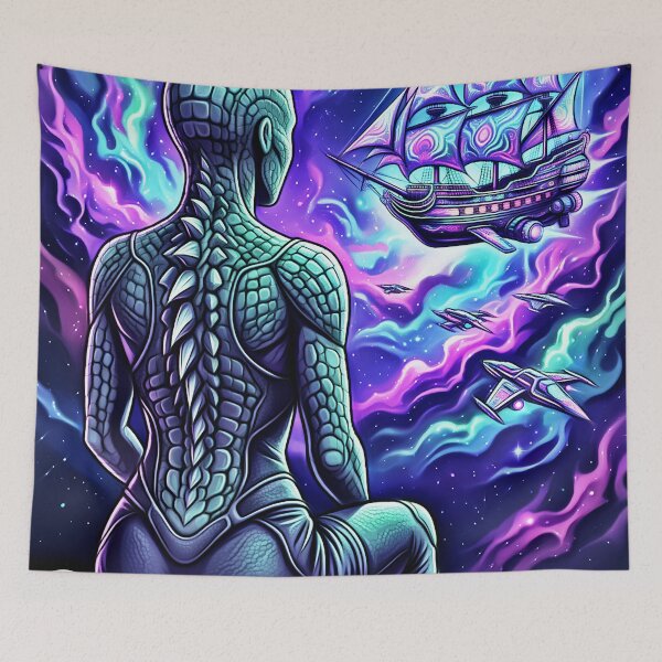 Item preview, Psychedelic Space Pirate Ship & Alien Girl designed and sold by XenX Alien Art.