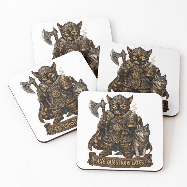 Item preview, Axe Questions Later — Fierce Tortoiseshell Viking Cat Sticker | Funny Norse Cat Gift for Coffee Lovers designed and sold by Martin's_Design.