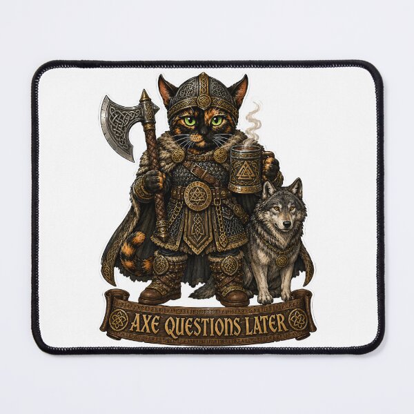Item preview, Axe Questions Later — Fierce Tortoiseshell Viking Cat Sticker | Funny Norse Cat Gift for Coffee Lovers designed and sold by Martin's_Design.