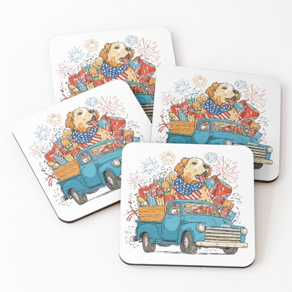 Item preview, Patriotic Golden Retriever Riding Vintage Truck | Retro 4th of July Dog Design designed and sold by DadGenX.