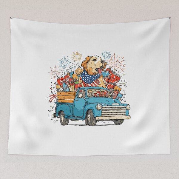 Item preview, Patriotic Golden Retriever Riding Vintage Truck | Retro 4th of July Dog Design designed and sold by DadGenX.