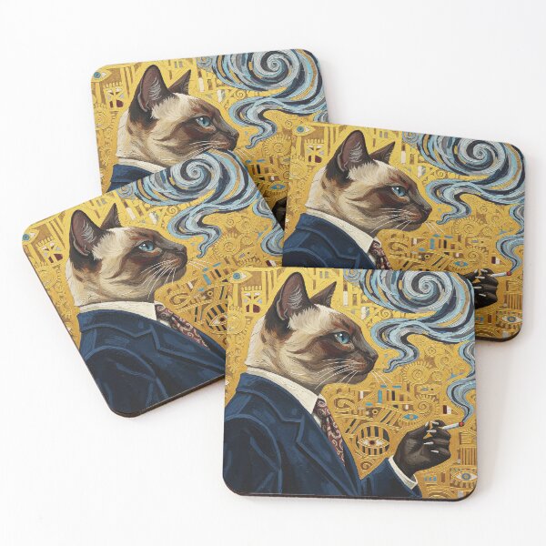 Item preview, Surreal Siamese Cat Smoking – Luxury Symbolic Painting designed and sold by pixelated_echoes.