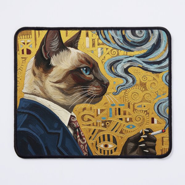 Item preview, Surreal Siamese Cat Smoking – Luxury Symbolic Painting designed and sold by pixelated_echoes.