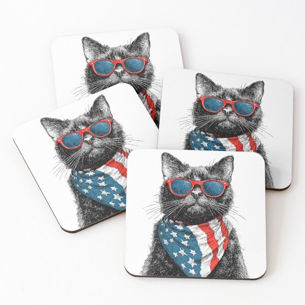Item preview, Cool Black Cat with American Flag Bandana | Patriotic 4th of July Cat Design designed and sold by DadGenX.