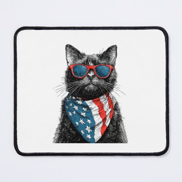 Item preview, Cool Black Cat with American Flag Bandana | Patriotic 4th of July Cat Design designed and sold by DadGenX.