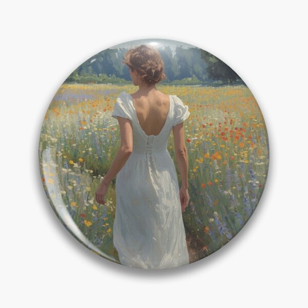 Item preview, Oil painting woman walking in a flower field  designed and sold by leycora.