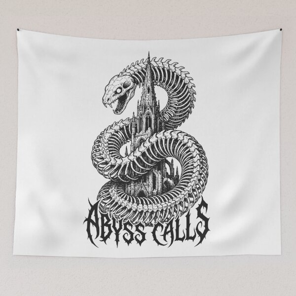Item preview, Abyss Calls - Dark Gothic Cathedral and Serpent Skeleton Illustration designed and sold by LockjowArt.