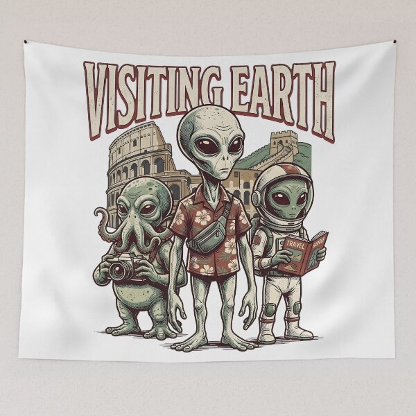 Item preview, Visiting Earth Alien Tourists – Funny Vintage Sci-Fi Graphic designed and sold by HornbillDesign.