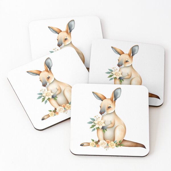 Item preview, Elegant Kangaroo With Peach Roses and Wildflowers designed and sold by Passionread.