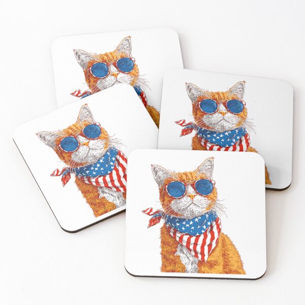 Item preview, Cool Orange Cat Wearing USA Bandana | Patriotic 4th of July Cat Design designed and sold by DadGenX.