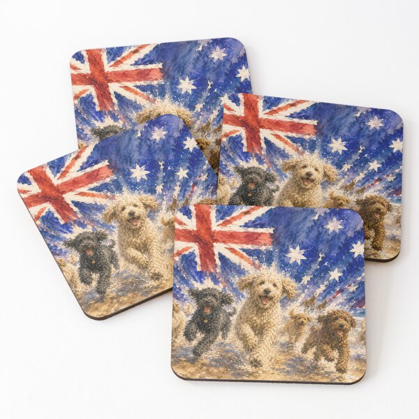 Item preview, Happy Labradoodles Australia Flag Zoomies - Watercolor Cockapoo Art designed and sold by Cockapoo Society.
