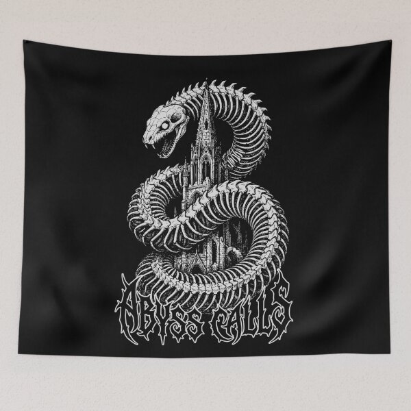 Item preview, Abyss Calls - Dark Gothic Cathedral and Serpent Skeleton Illustration designed and sold by LockjowArt.