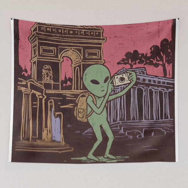 Item preview, Just A Traveler On This Beautiful Planet – Retro Alien Art designed and sold by HornbillDesign.